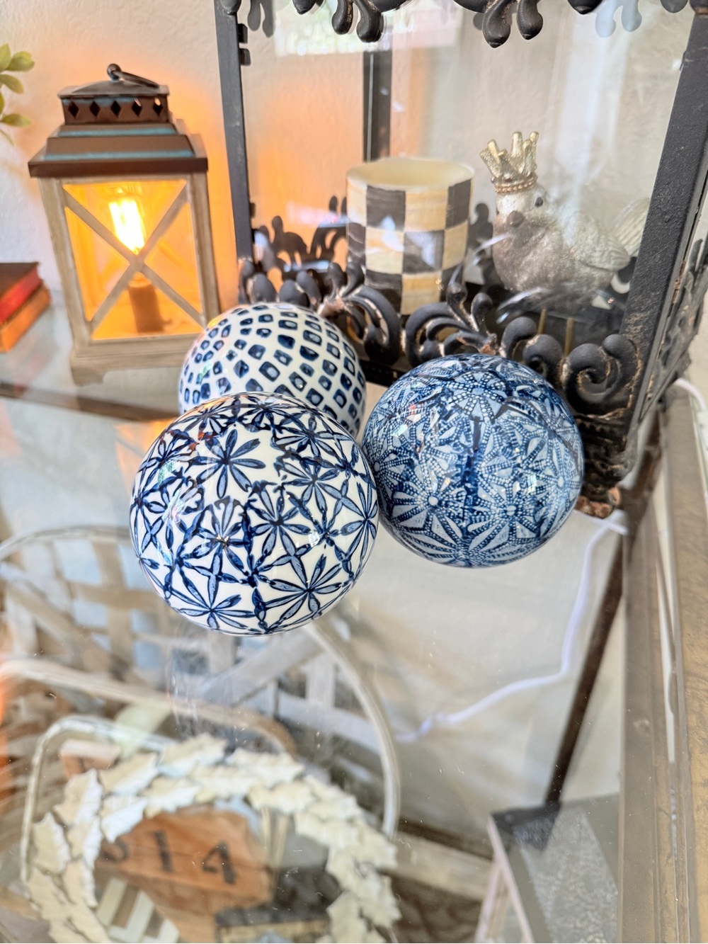 Blue & White Decorative Ceramic Spheres – Set of 3 - Picture 11 of 16
